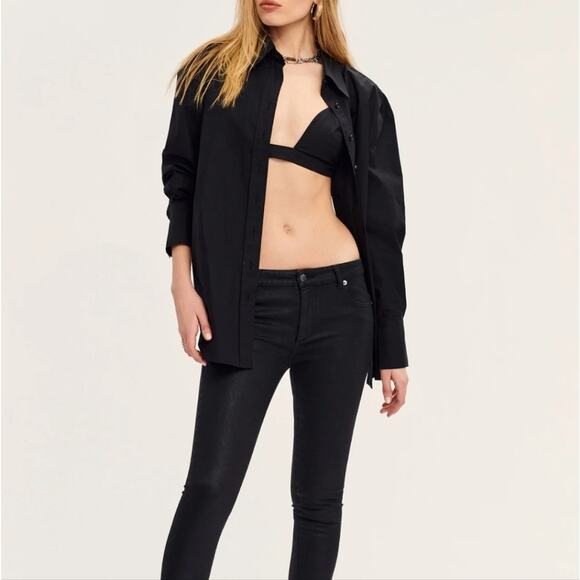 NWT SER.O.YA Lydia Open Back Button Down Bra Top - Black Poplin Shirt - XL - Picture 3 of 16